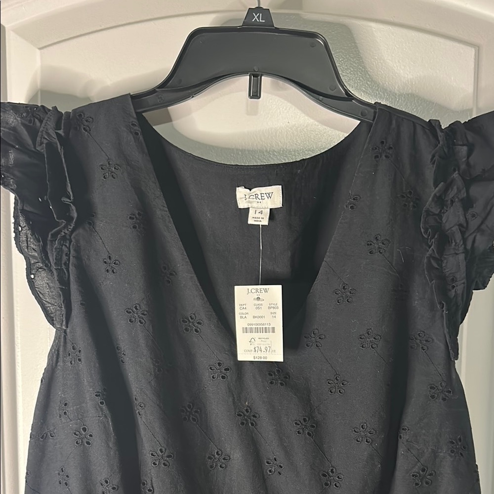 NWT J. Crew Outlet Black Eyelet Ruffle Dress